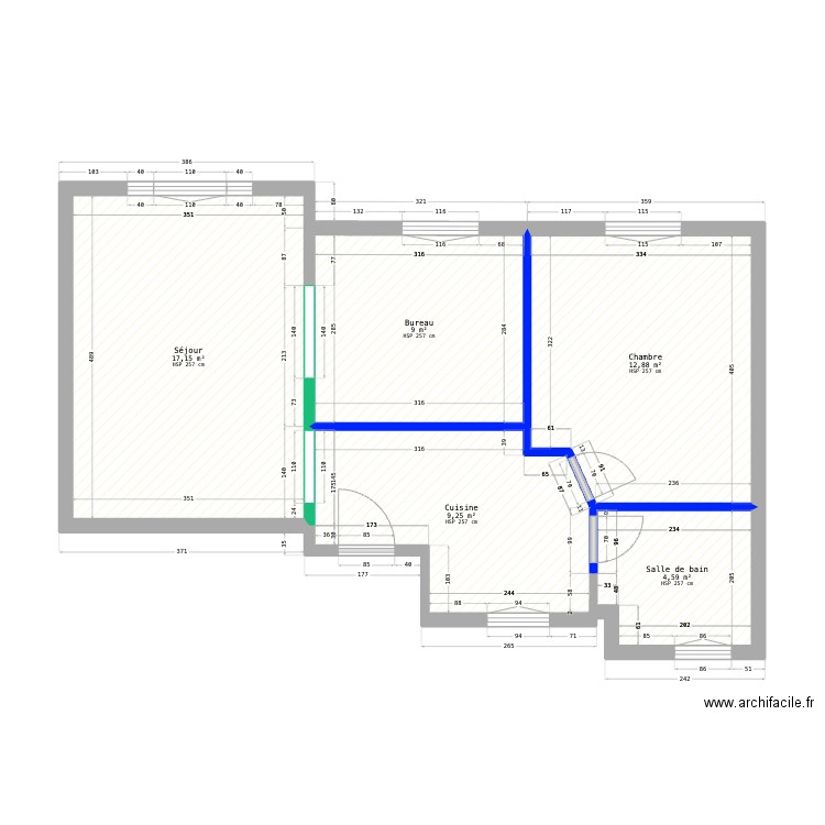 Clichy 3. Plan de 5 pièces et 53 m2