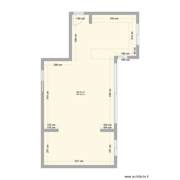 cuisine. Plan de 1 pièce et 57 m2