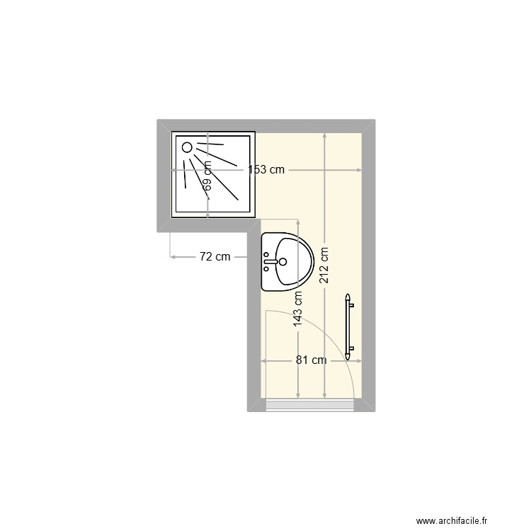 salle de bain actuelle. Plan de 1 pièce et 2 m2