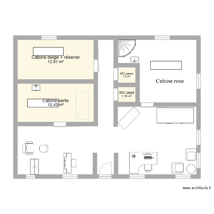 institut de beauté. Plan de 4 pièces et 28 m2