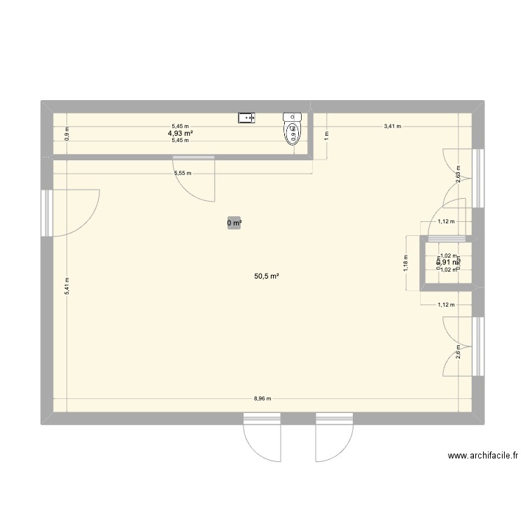 Rez de Chaussée. Plan de 4 pièces et 56 m2