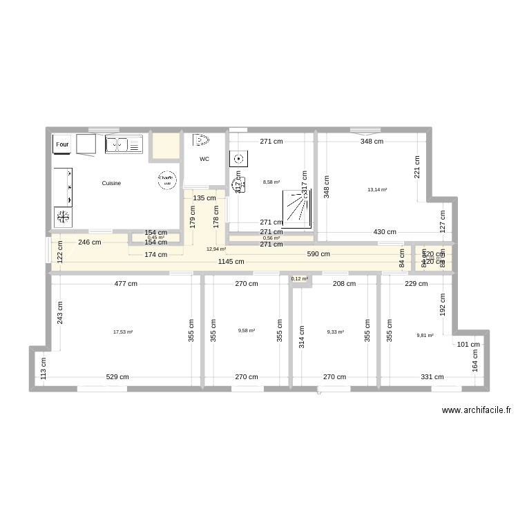 Bessières. Plan de 14 pièces et 98 m2