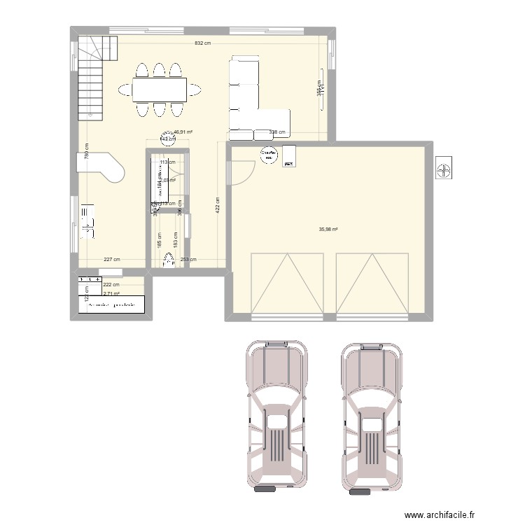 1projet2. Plan de 4 pièces et 88 m2