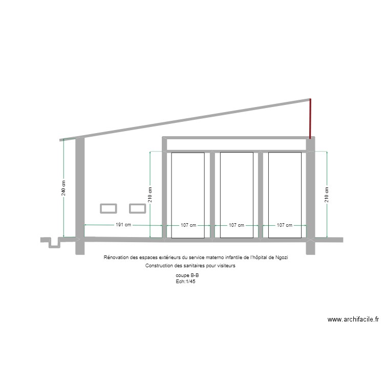 ngozi coupe B-B. Plan de 6 pièces et 8 m2