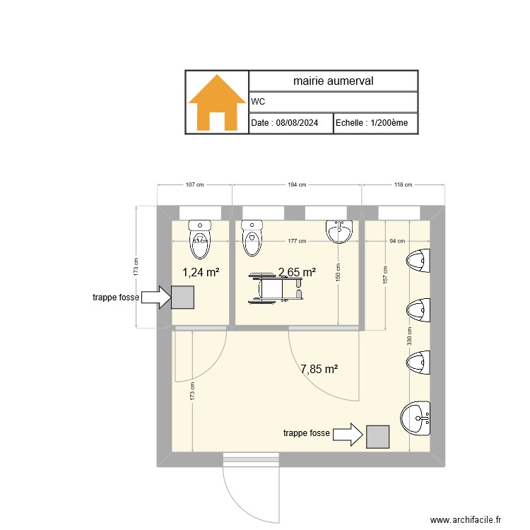 mairie aumerval. Plan de 3 pièces et 12 m2