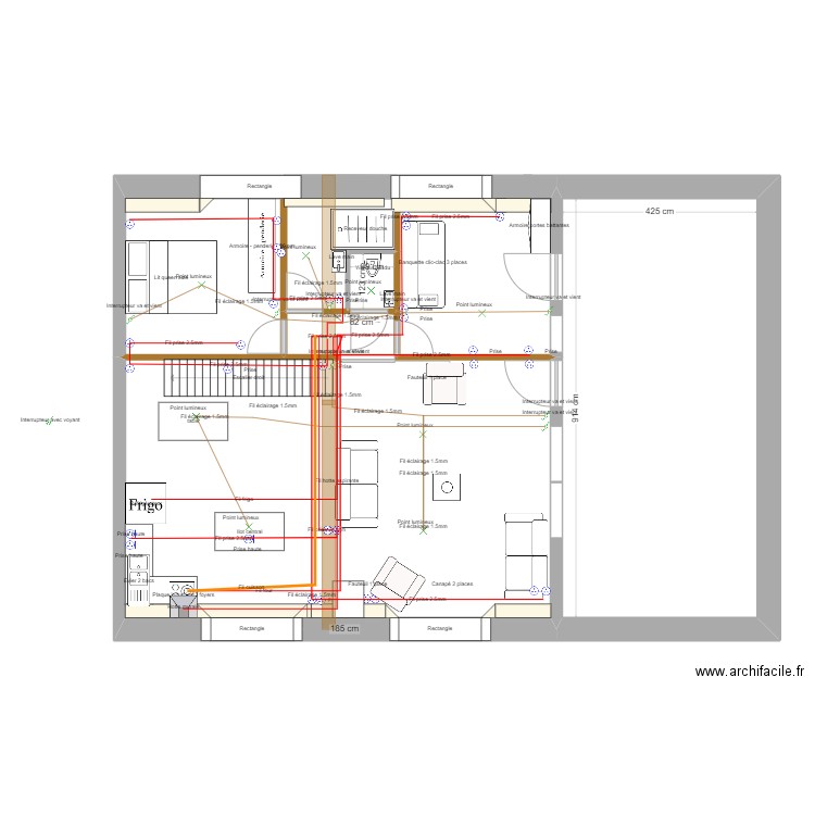 maison réseau electrique. Plan de 7 pièces et 122 m2