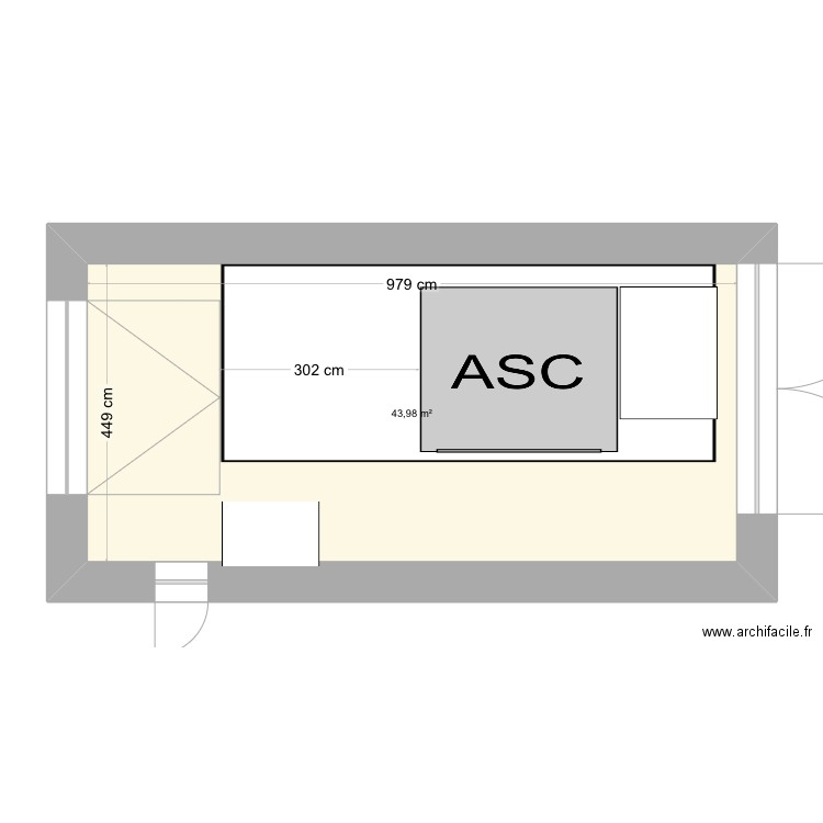 Atelier. Plan de 1 pièce et 44 m2