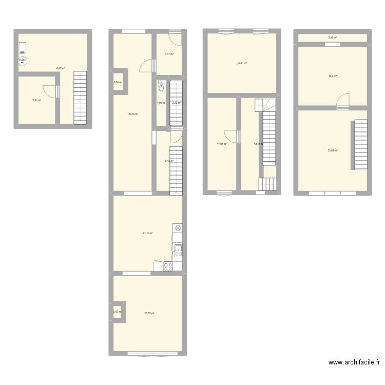 Maison Waterloo. Plan de 17 pièces et 188 m2