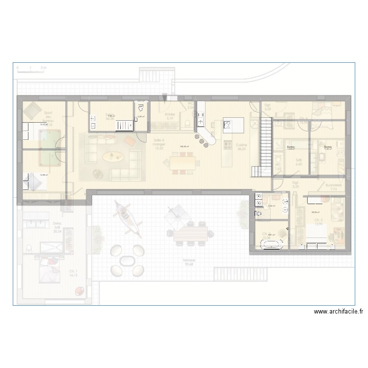 Projet futur maison (probablement irréalisable). Plan de 11 pièces et 200 m2