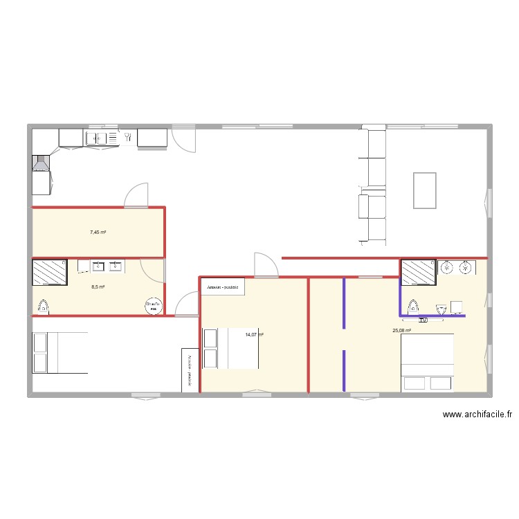 Plan Maison Espagne. Plan de 4 pièces et 55 m2