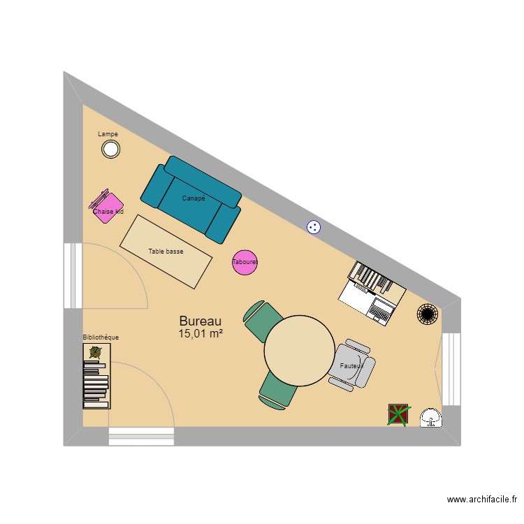 Bureau Paris idée bureau atypique 3. Plan de 1 pièce et 15 m2