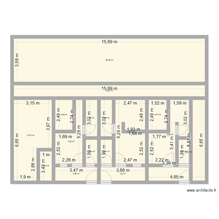 MBS. Plan de 17 pièces et 158 m2