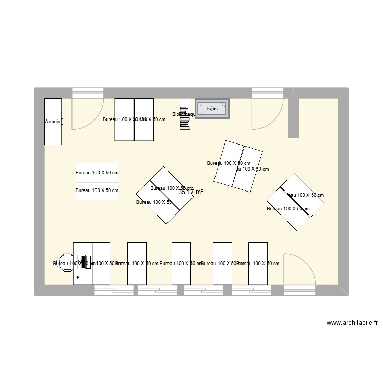 Etude. Plan de 1 pièce et 35 m2