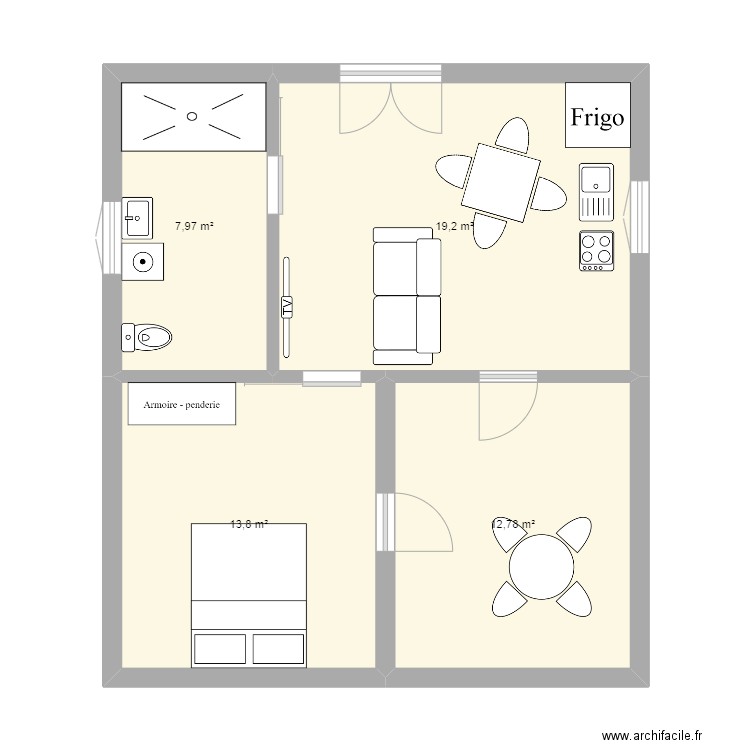 chapelle tuitui. Plan de 4 pièces et 54 m2