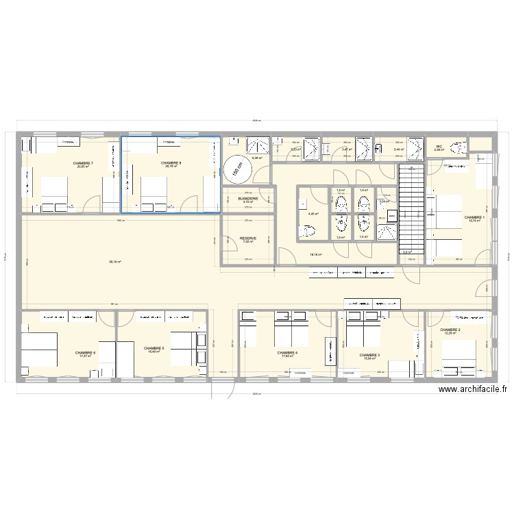 Petit atelier Gite V2. Plan de 25 pièces et 301 m2