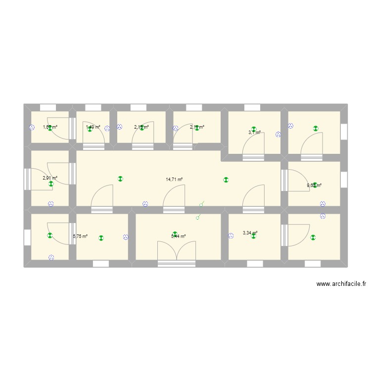 KALUNDA. Plan de 11 pièces et 52 m2