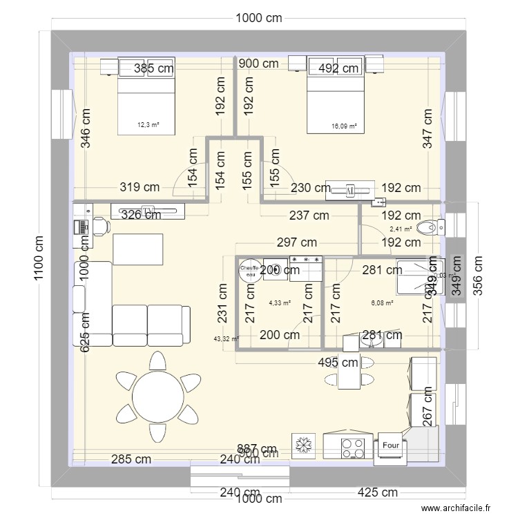 MAISON GABIAN. Plan de 7 pièces et 85 m2