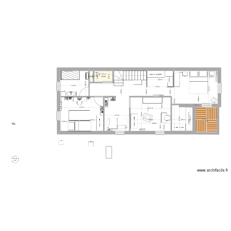 VINCENT Meine etage 3 LIT ESCAMOTABLE. Plan de 2 pièces et 2 m2