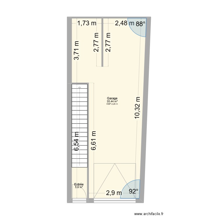 LADET Sous Sol. Plan de 2 pièces et 41 m2