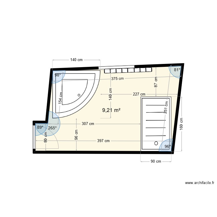 SDB28. Plan de 1 pièce et 9 m2