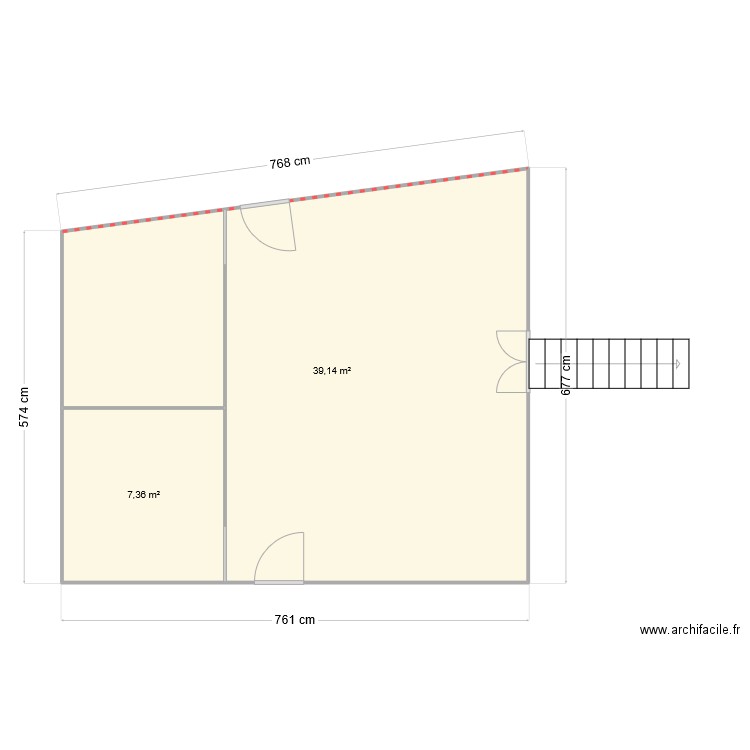 cabane corp. Plan de 2 pièces et 47 m2