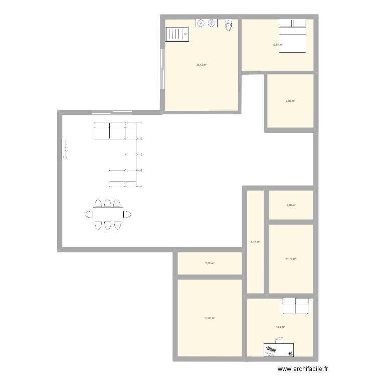 Plan. Plan de 9 pièces et 106 m2