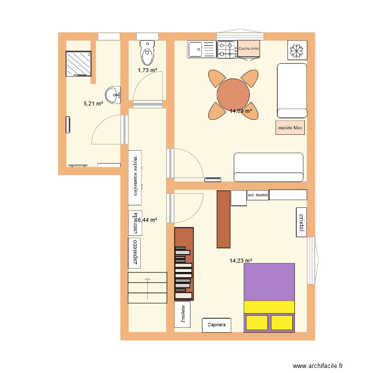 Appart chez Annick - Alba. Plan de 5 pièces et 42 m2