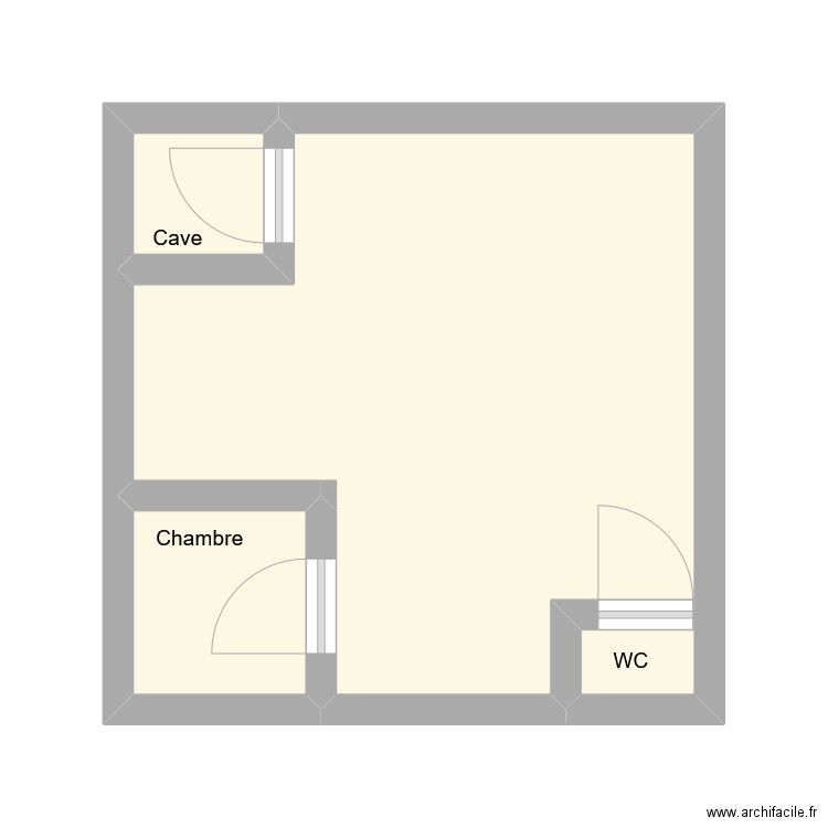 Porte à mettre. Plan de 3 pièces et 21 m2