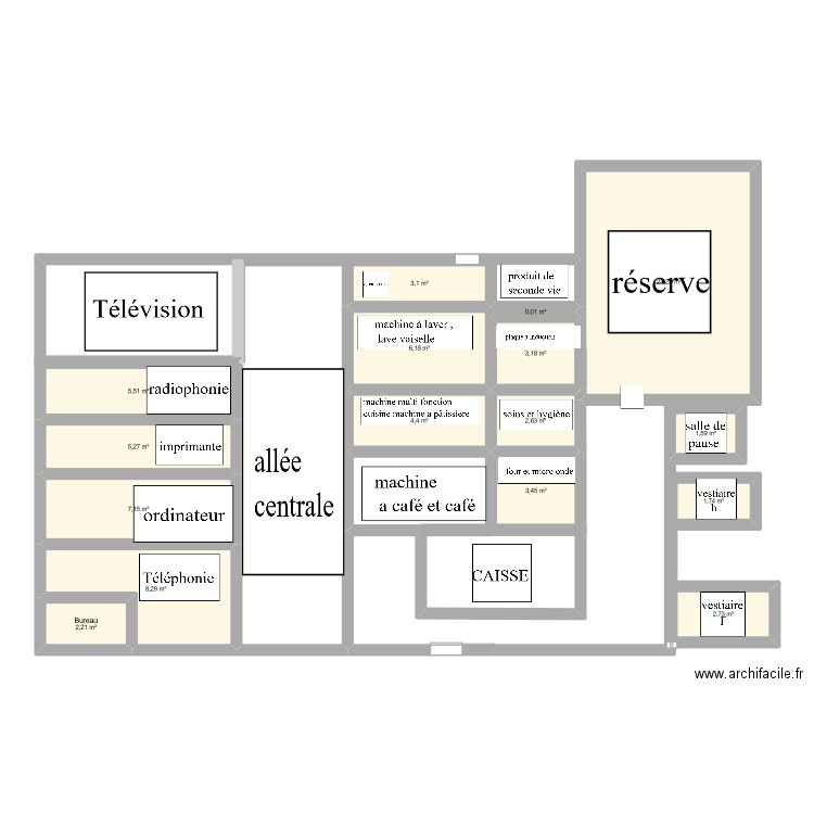 plan magasin. Plan de 16 pièces et 81 m2