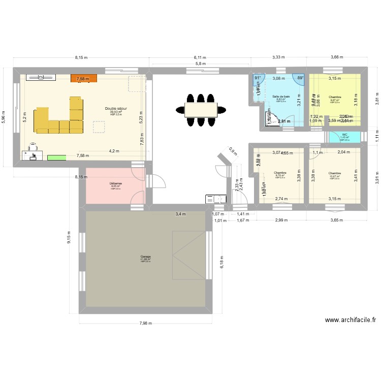 PLAN Original et extension. Plan de 8 pièces et 130 m2