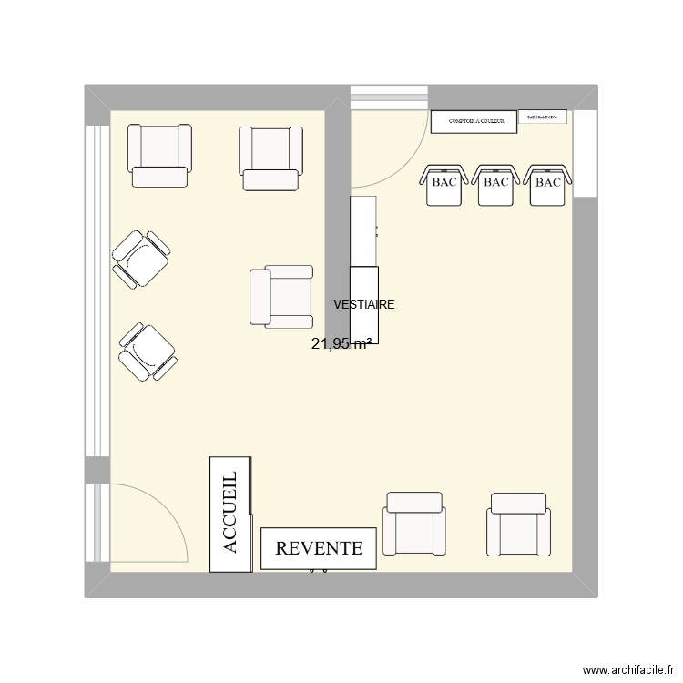 salon hair styl. Plan de 1 pièce et 22 m2