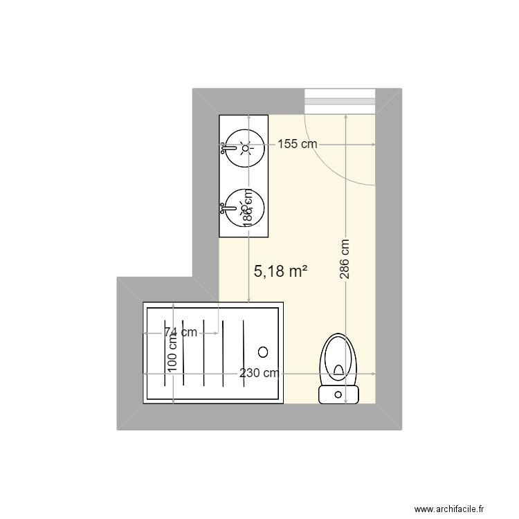 chambre H. Plan de 1 pièce et 5 m2