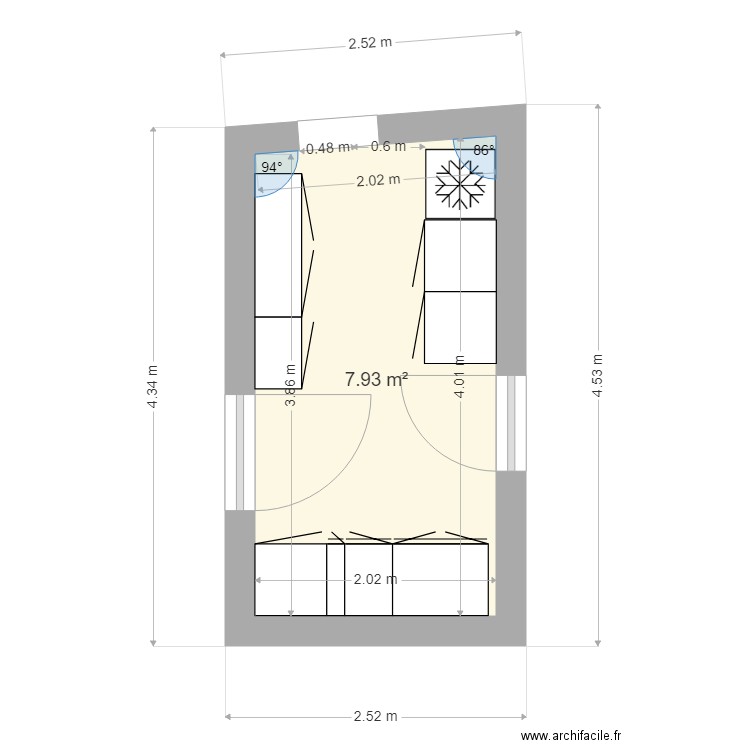 negre cuisine. Plan de 1 pièce et 8 m2