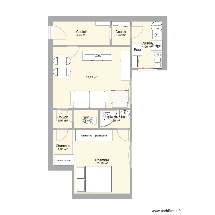 maman house. Plan de 9 pièces et 39 m2