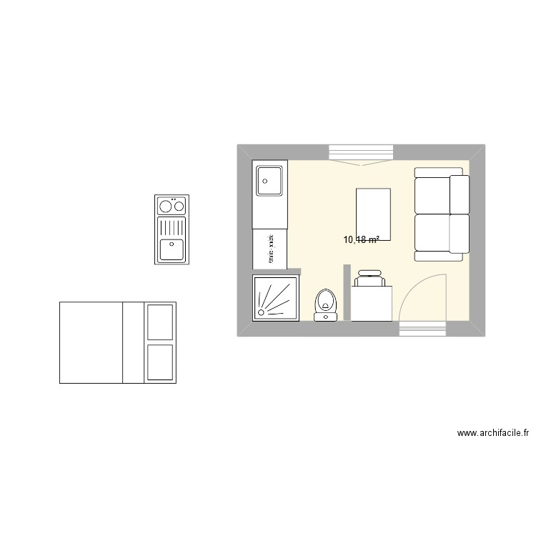 Chambre 6ème. Plan de 1 pièce et 10 m2