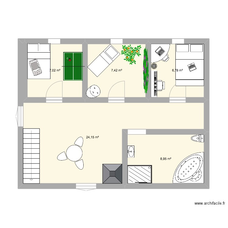 2em etage. Plan de 5 pièces et 54 m2