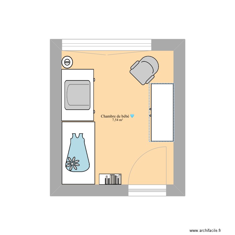 Chambre de bébé. Plan de 1 pièce et 8 m2