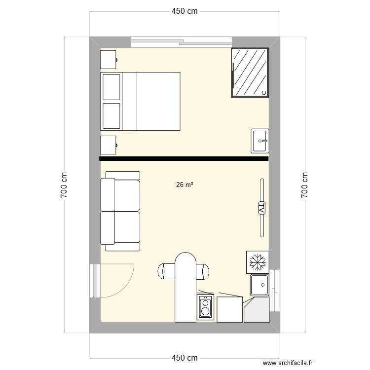 TOURELLE P1. Plan de 1 pièce et 26 m2