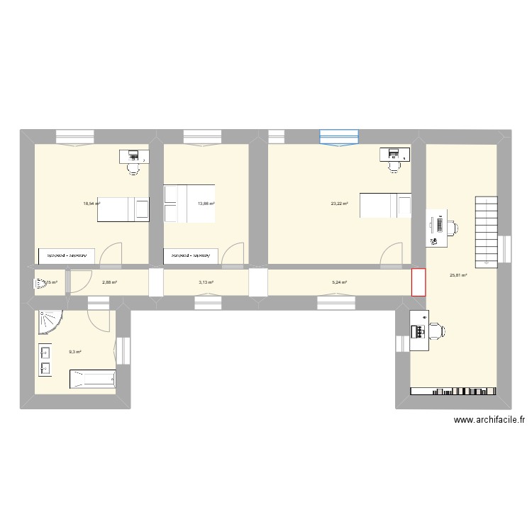 Etage sainte croix. Plan de 9 pièces et 103 m2