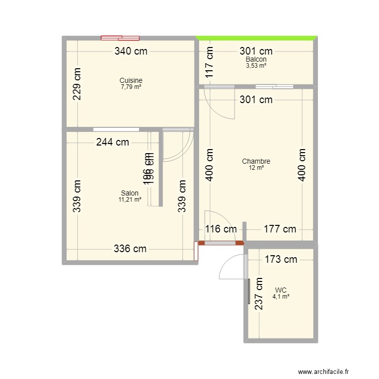 blan c. Plan de 5 pièces et 39 m2