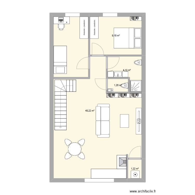 appartement. Plan de 5 pièces et 64 m2