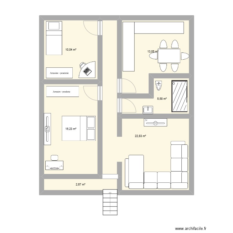 maison 2. Plan de 6 pièces et 69 m2