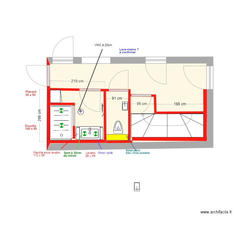 SdB 1er Etage 16/09/2024. Plan de 2 pièces et 19 m2