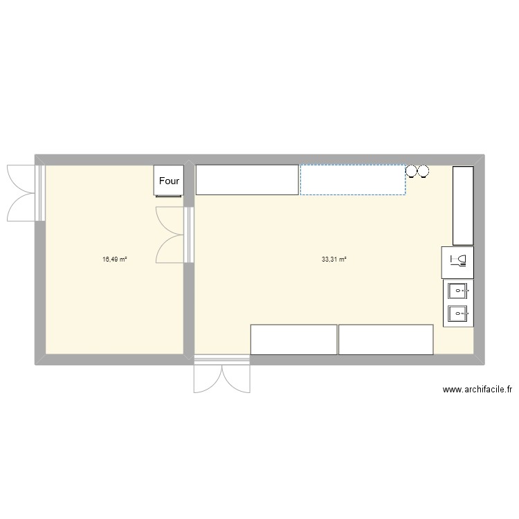 labo. Plan de 2 pièces et 50 m2