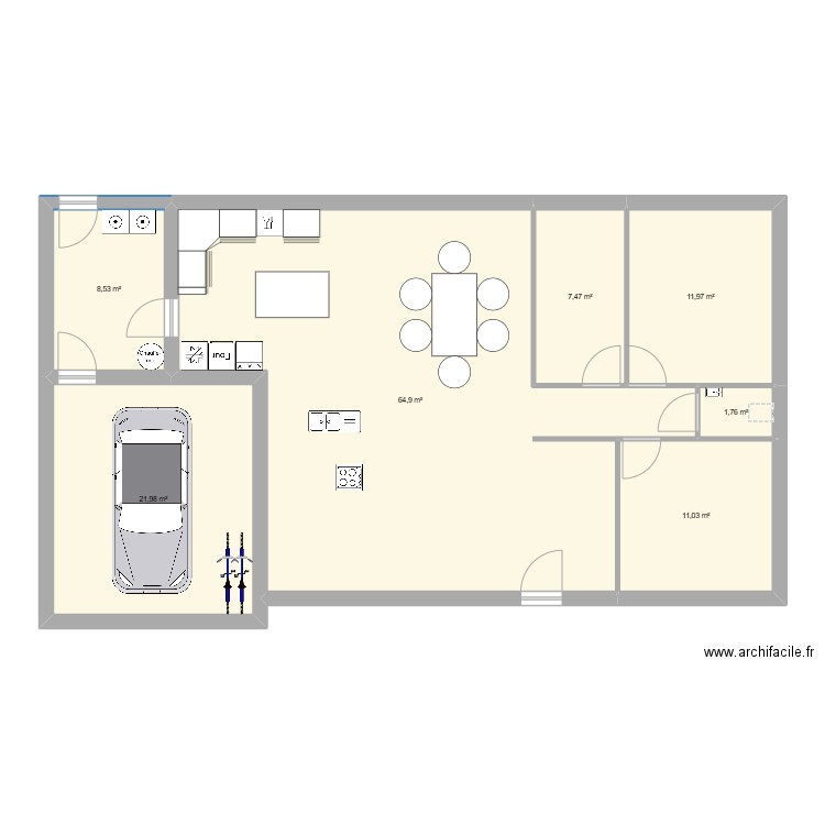 Plan CD1. Plan de 7 pièces et 128 m2