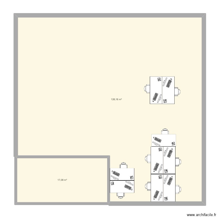 Bureau. Plan de 2 pièces et 143 m2