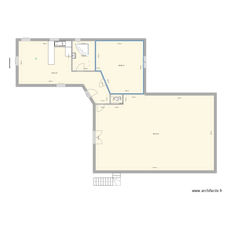 Gite RdC agrandissement. Plan de 5 pièces et 164 m2