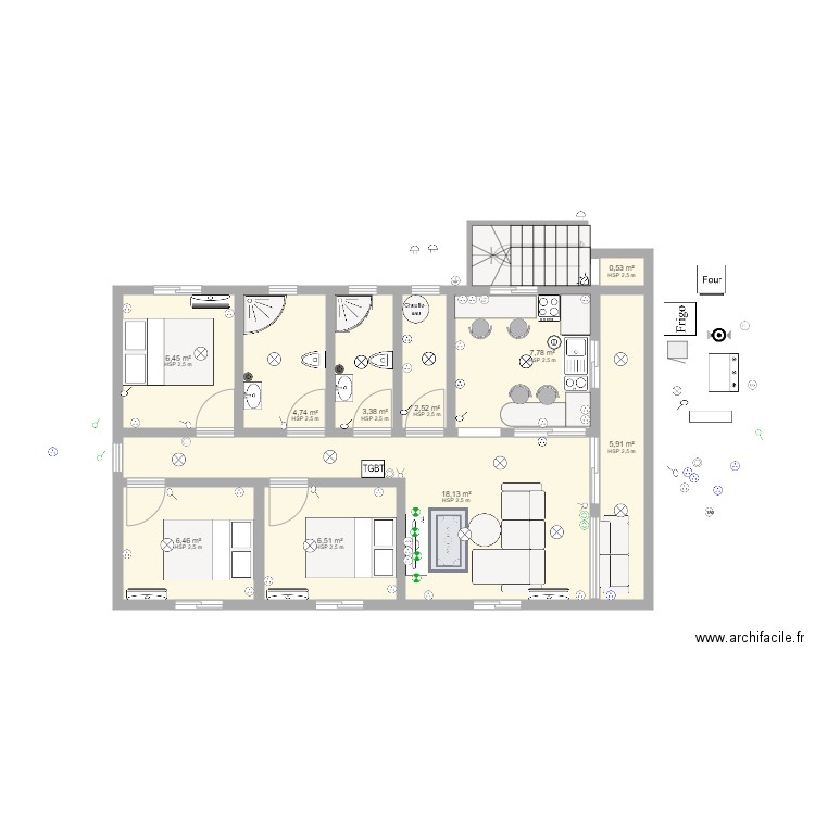 BARTEZ. Plan de 10 pièces et 62 m2