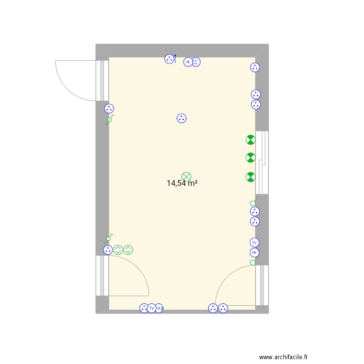 Cuisine . Plan de 1 pièce et 15 m2