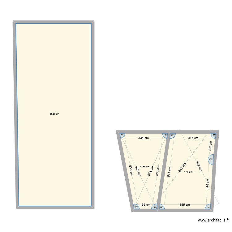 ce construction. Plan de 3 pièces et 96 m2